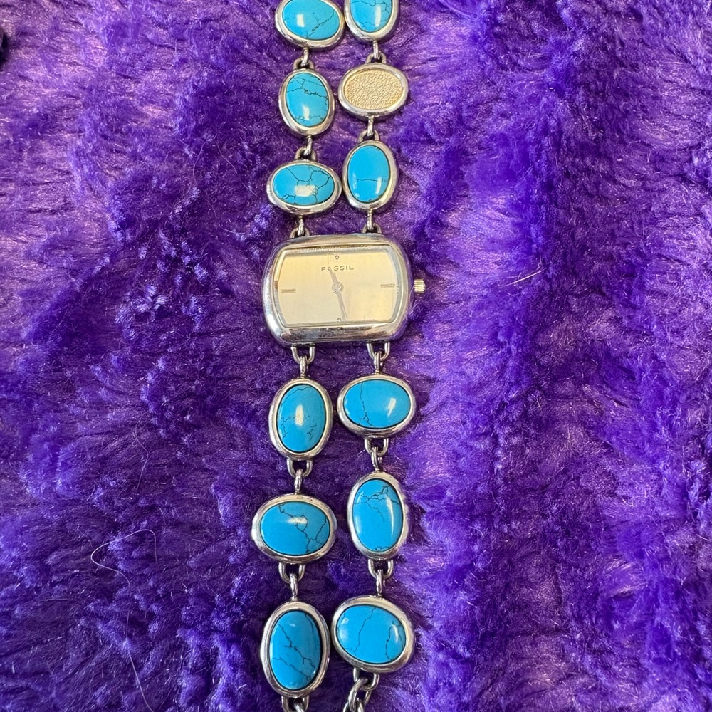 Fossil Silver Watch with Blue Accents
